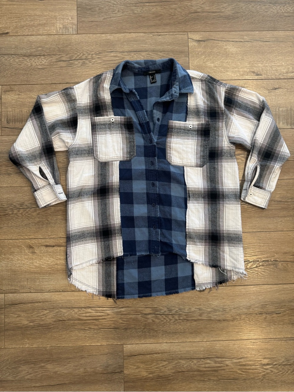 Forever 21 Blue and White Flannel Shirt